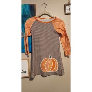Size 5 girls brown orange & white pumpkin fall autumn dress by sunshine swing